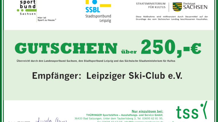 250 Euro-Gutschein für Leipziger Ski-Club 2020/21